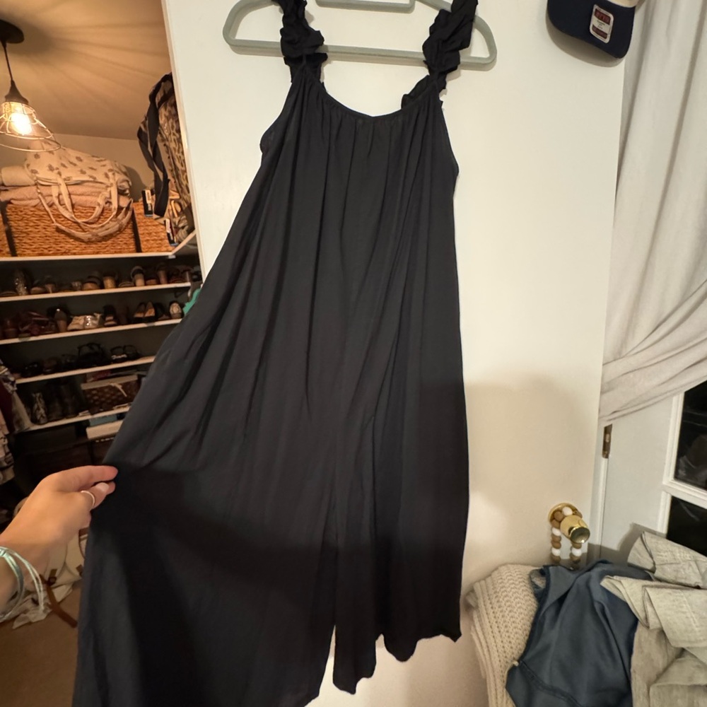 HYFVE Black Ruffled-Strap Wide Leg Jumpsuit